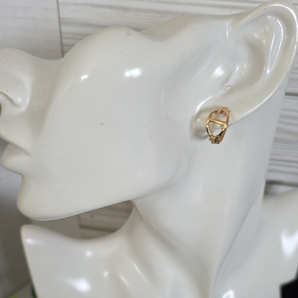 Small Rose Gold Filled D Ring Horsebit Hoop Earrings - Picture 3 of 9